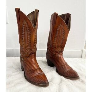 DAN POST Lizard Skin Exotic Cowboy Boots Men's Sz 8, Style 6836 Brown Vintage